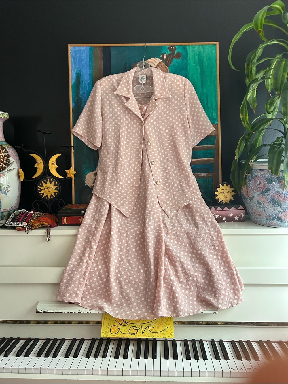 Vintage Elite Pink Polka Dot Blouse & Maxi Skirt 2 Piece Set Size 8 Canada